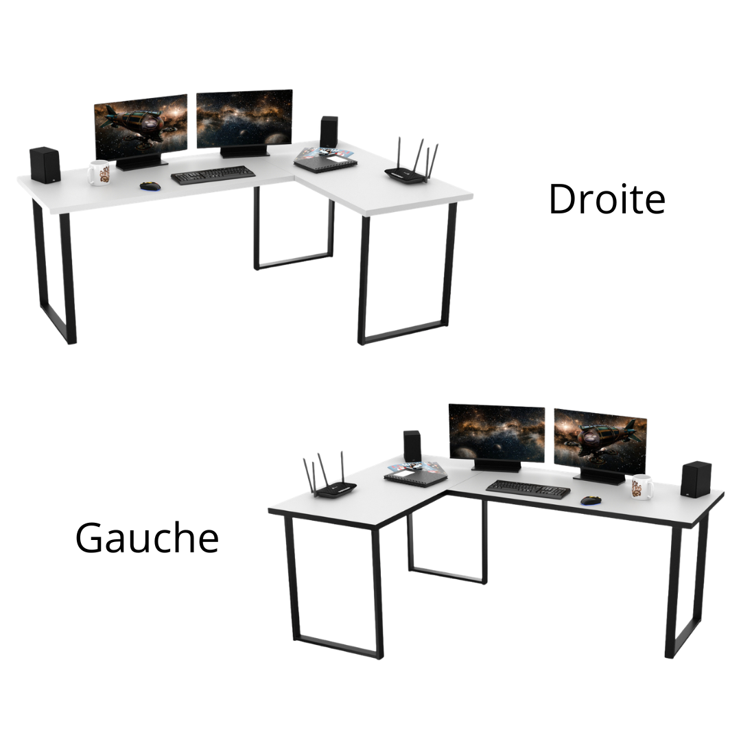Bureau d'Angle Gaming Gamer Professionnel pour Ordinateur PC Bureau de Travail VINI N Type B Sans Blende Blanc
